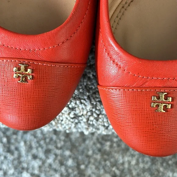 Tory Burch York Orange Leather Ballet Flats 8M - Picture 10 of 11